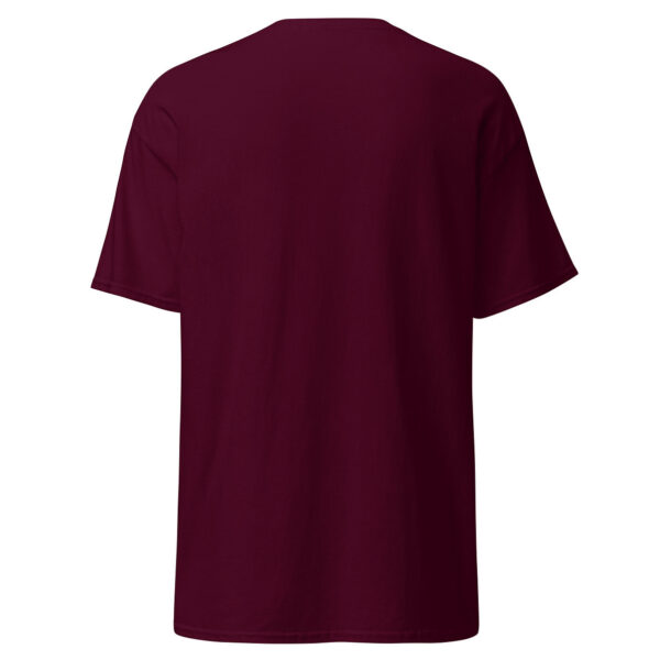 Back view of a maroon unisex t-shirt without any visible graphics or text.