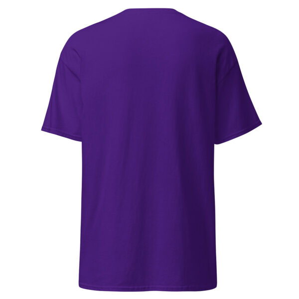Back view of plain purple t-shirt, no design or text.