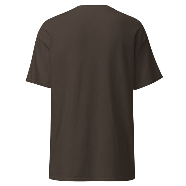 Plain brown short-sleeve t-shirt shown from the back with no design elements.