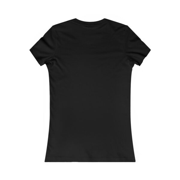 Back view of the same black women’s fitted t-shirt, laid flat on a white background.