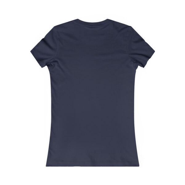 Back view of the same navy women’s fitted t-shirt, laid flat showing no design.