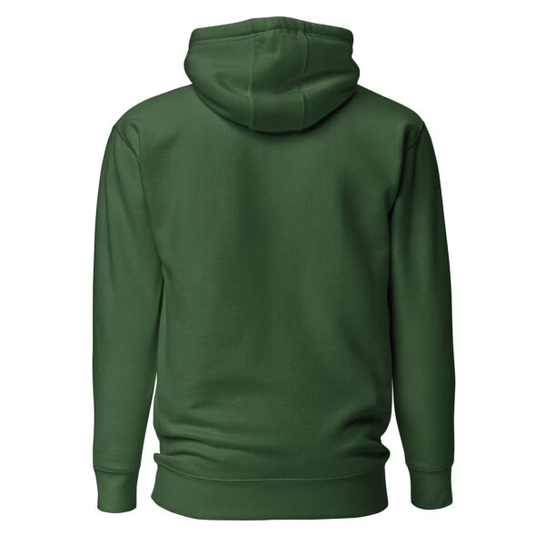 Back view of a green unisex hoodie with no visible design or text.
