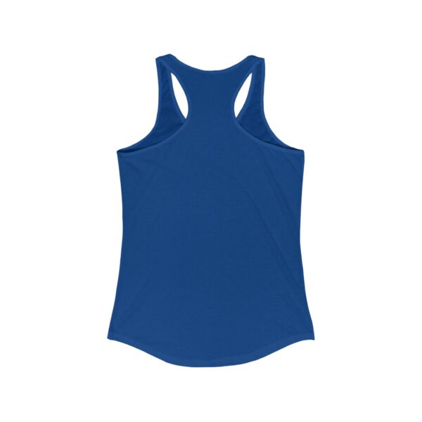 Back view of a royal blue women's racerback tank top with no visible design or text.