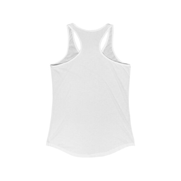 Back view of a solid white women's racerback tank top laid flat on a white background