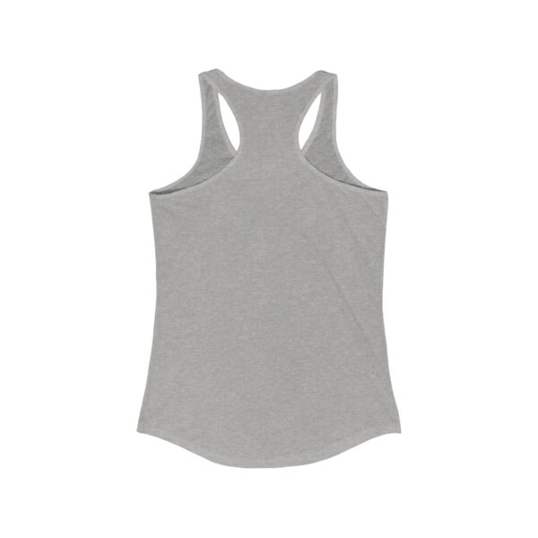 Back view of a heather gray women's racerback tank top, shown without any visible graphics or text.