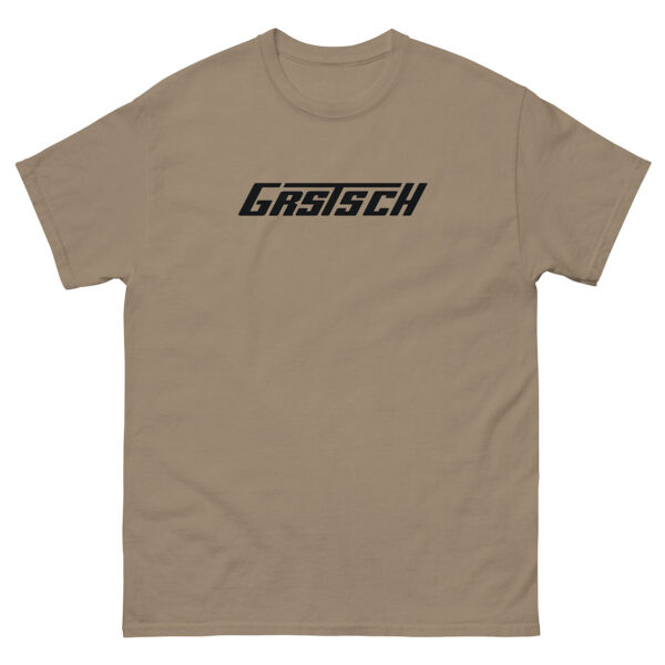 A taupe t-shirt displaying the black “Grstsch” logo across the chest in a bold, modern typeface.