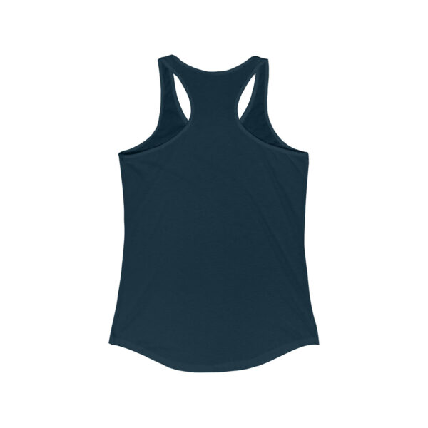 Back view of navy racerback tank top with no graphic